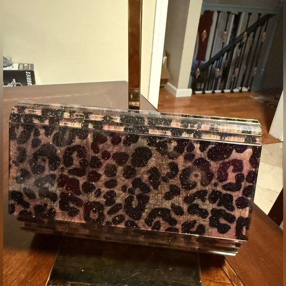 Kurt Geiger Leopard Print Glitter Clutch - Picture 6 of 7